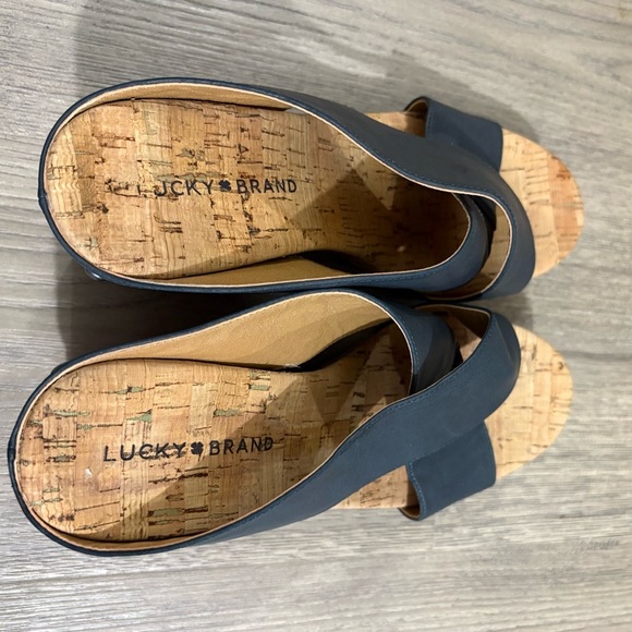 Lucky Brand MyKayla Wedge Cork Platform Studded Heel Sandal Black Sz 8.5 Boho - Picture 5 of 10